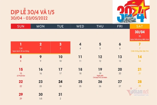 Lịch nghỉ lễ và cách tính lương dịp Giỗ Tổ Hùng Vương và 30-4, 1-5