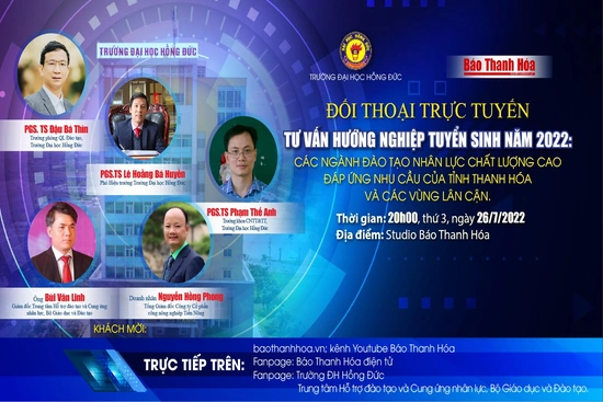 20h00 ngày 26-7: Tư vấn hướng nghiệp - tuyển sinh năm 2022 - Các ngành đào tạo nhân lực chất lượng cao đáp ứng nhu cầu của tỉnh Thanh Hóa và vùng lân cận