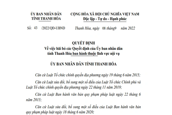 Bãi bỏ 5 quyết định thuộc lĩnh vực nội vụ