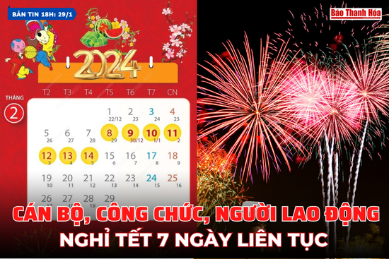 [Bản tin 18h]  Cán bộ, công chức, người lao động nghỉ Tết 7 ngày liên tục