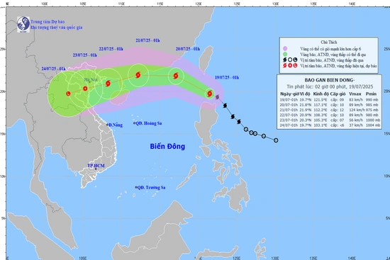 Dự báo sáng mai (20/7) bão Wipha đi vào Biển Đông, trở thành cơn bão số 3