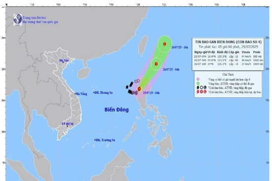 Bão số 4 đổ bộ vào phía Tây đảo Lu Dông, dự báo suy yếu vào chiều mai