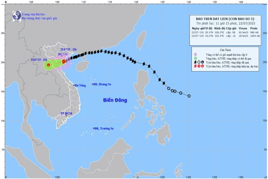7 giờ sáng mai (23/7), dang nhap m88 3 suy yếu thành áp thấp nhiệt đới, gây mưa lớn diện rộng
